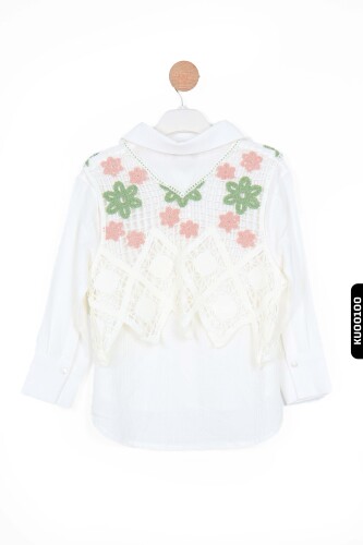 Ajurlu T-shirtli Sivri Yakalı Kargo Cepli Yırtmaçllı Kız Çocuk Set Takımı 5-14 Yaş 35777-2428 - 4