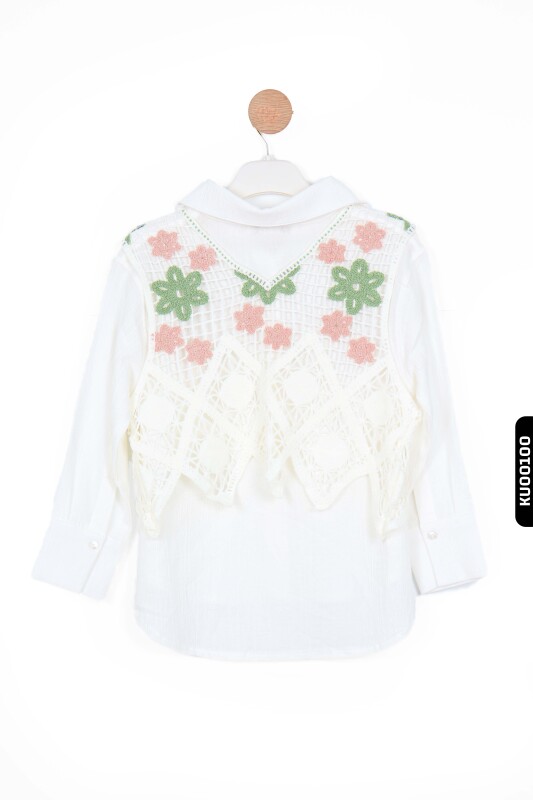 Ajurlu T-shirtli Sivri Yakalı Kargo Cepli Yırtmaçllı Kız Çocuk Set Takımı 5-14 Yaş 35777-2428 - 4