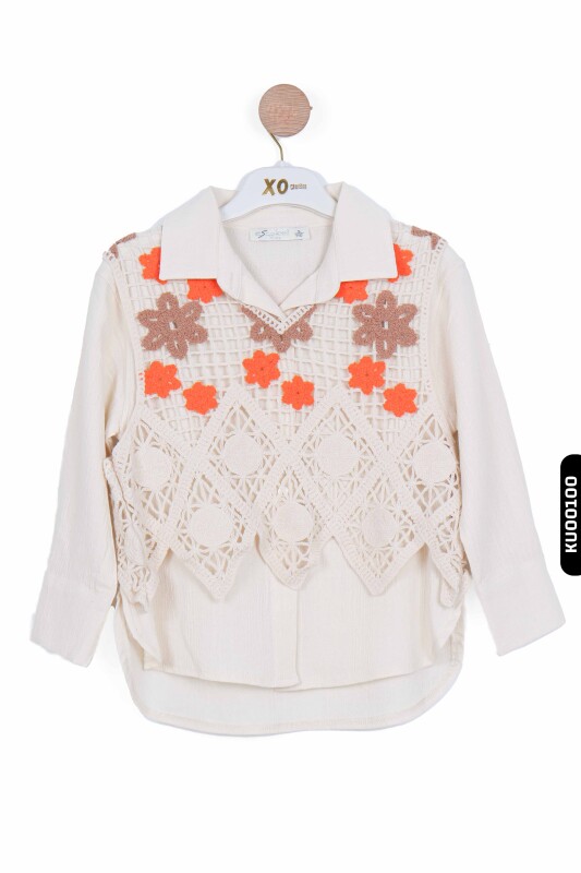 Ajurlu T-shirtli Sivri Yakalı Kargo Cepli Yırtmaçllı Kız Çocuk Set Takımı 5-14 Yaş 35777-2428 - 3
