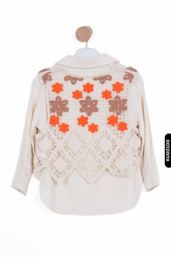 Ajurlu T-shirtli Sivri Yakalı Kargo Cepli Yırtmaçllı Kız Çocuk Set Takımı 5-14 Yaş 35777-2428 - 4