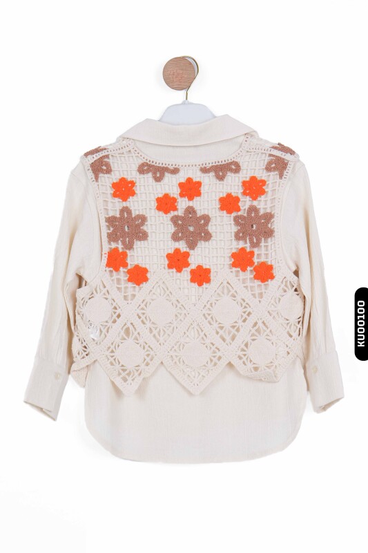 Ajurlu T-shirtli Sivri Yakalı Kargo Cepli Yırtmaçllı Kız Çocuk Set Takımı 5-14 Yaş 35777-2428 - 4