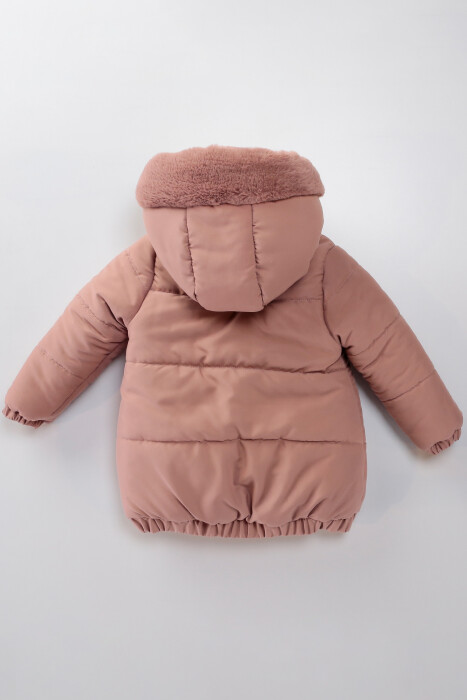 Su Ve Rüzgar Geçiemez Kapüşonlu Şişme Peluş Kışlık Kız Çocuk Mont 2-6 Yaş 50326 - 7