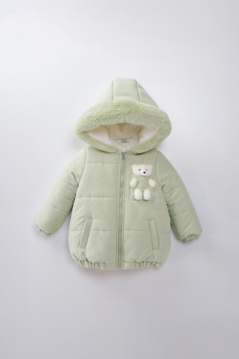 Su Ve Rüzgar Geçiemez Kapüşonlu Şişme Peluş Kışlık Kız Çocuk Mont 2-6 Yaş 50326 - 2