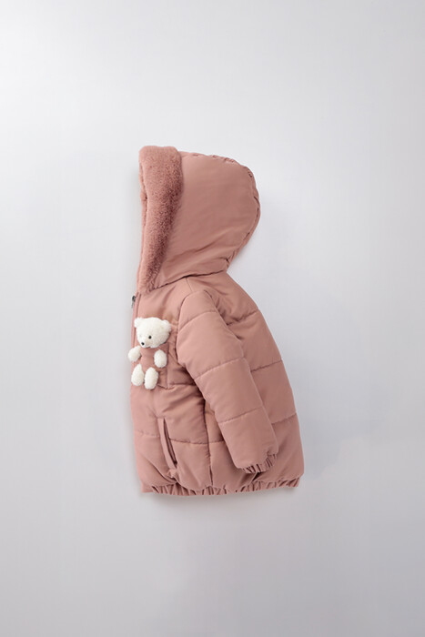 Su Ve Rüzgar Geçiemez Kapüşonlu Şişme Peluş Kışlık Kız Çocuk Mont 2-6 Yaş 50326 - 3