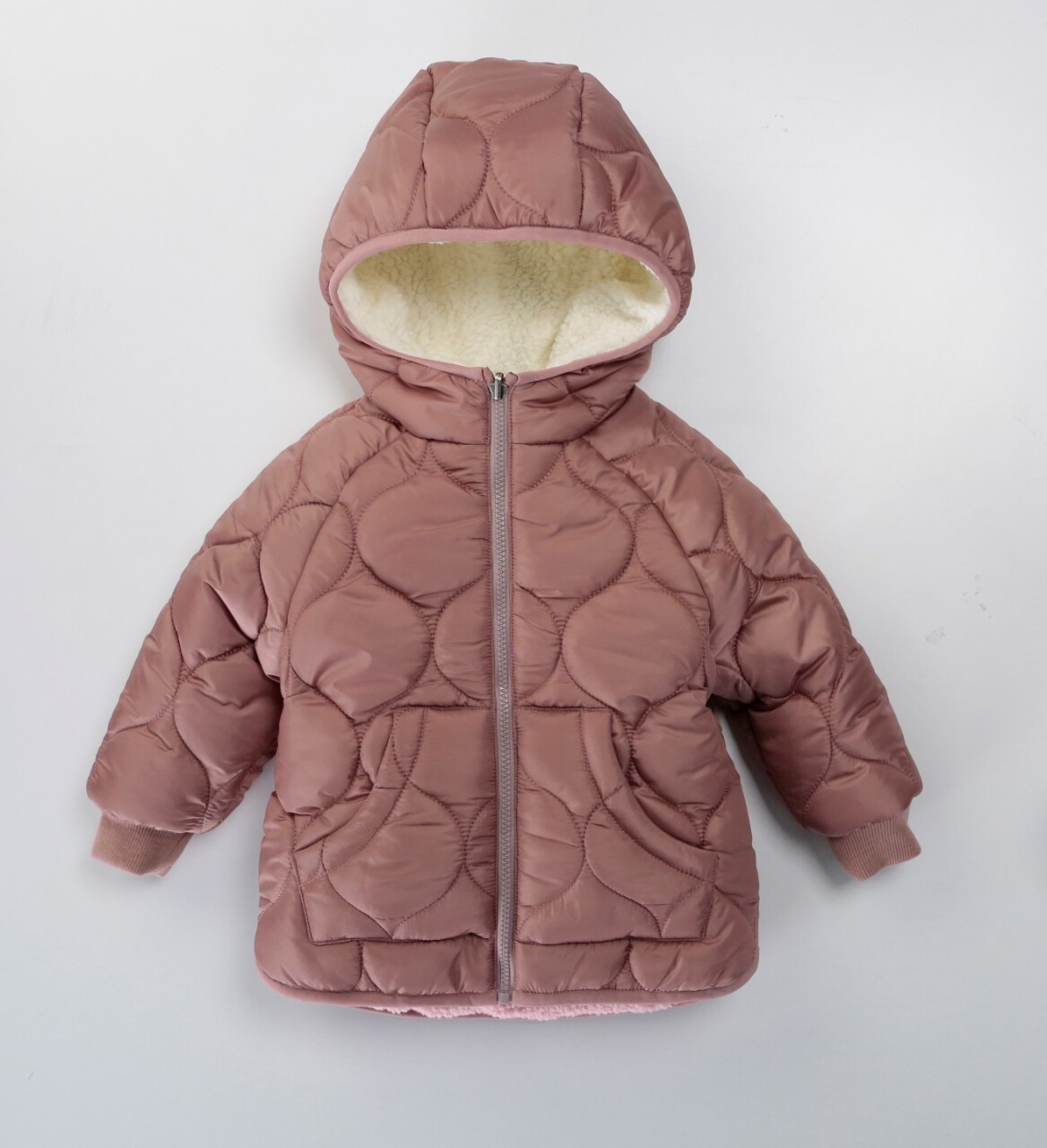 Çift Taraflı İçi Polarlı Rüzgar Geçirmez Kapüşonlu Şişme Kız Çocuk Mont 2-6 Yaş 50316 Gül Kurusu - 1