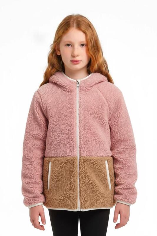 Çift Traflı İçi Polarlı Rüzgar Geçirmez Kapüşonlu Şişme Kız Çocuk Mont 6-10 Yaş 50323 Ekru - 4