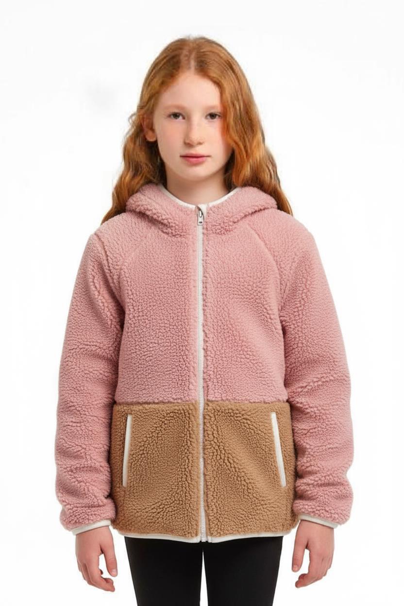 Çift Traflı İçi Polarlı Rüzgar Geçirmez Kapüşonlu Şişme Kız Çocuk Mont 6-10 Yaş 50323 Ekru - 4