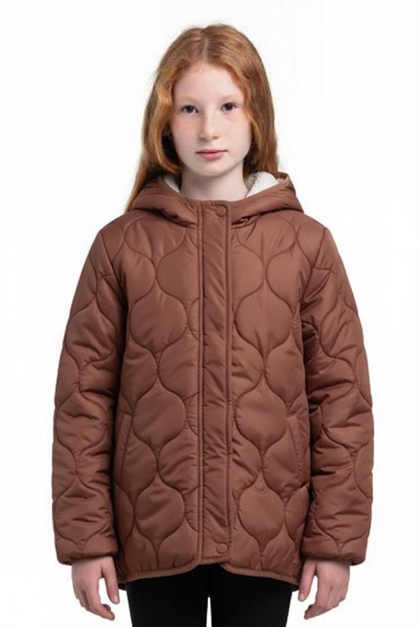 Çift Traflı İçi Polarlı Rüzgar Geçirmez Kapüşonlu Şişme Kız Çocuk Mont 6-10 Yaş 50323 Pembe - 1