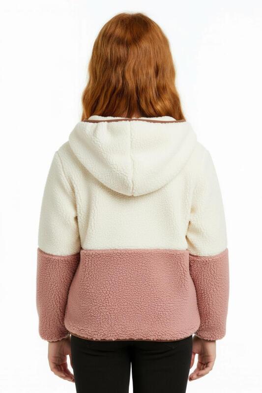 Çift Traflı İçi Polarlı Rüzgar Geçirmez Kapüşonlu Şişme Kız Çocuk Mont 6-10 Yaş 50323 Pembe - 3