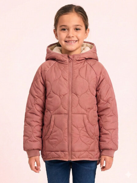 Çift Traflı İçi Polarlı Rüzgar Geçirmez Kapüşonlu Şişme Kız Çocuk Mont 6-10 Yaş 50323 Gül Kurusu - MİDİMOD