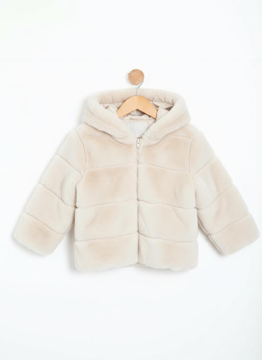 İçi Ve Dışı Polarlı Su Ve Rüzgar Geçirmez Kapüşonlu Kız Çocuk Mont 2-6 Yaş 50411 Ekru - 1
