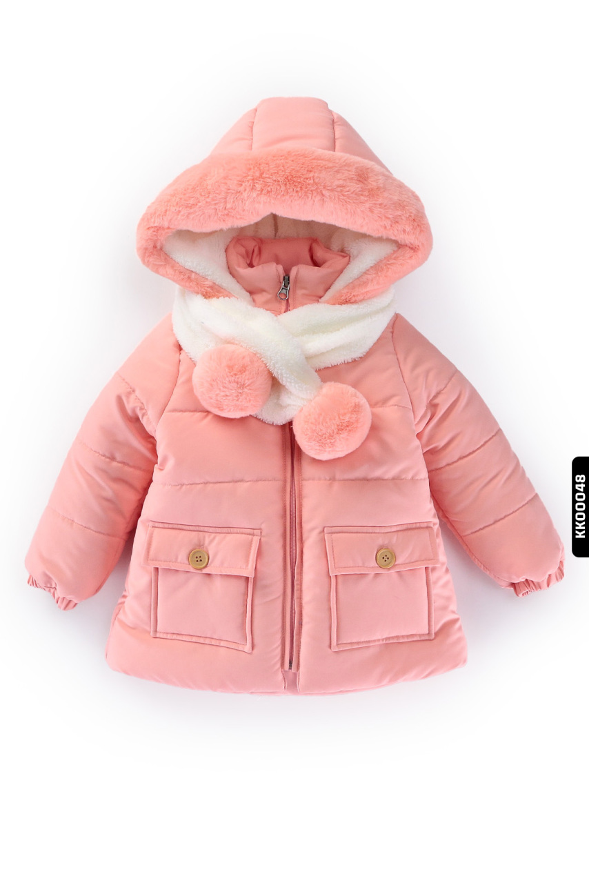 Su Ve Rüzgar Geçiemez Kapüşonlu Şişme Peluş Kışlık Kız Çocuk Mont 2-6 Yaş 50328 Pembe - 1