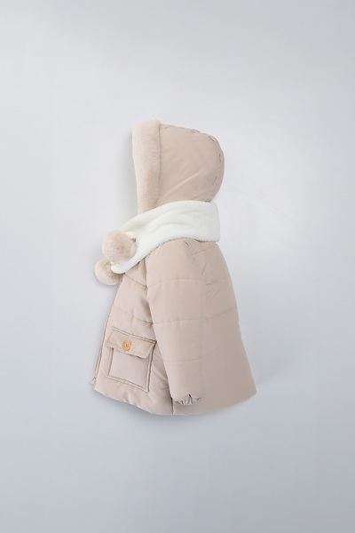 Su Ve Rüzgar Geçiemez Kapüşonlu Şişme Peluş Kışlık Kız Çocuk Mont 2-6 Yaş 50328 Bej - 3