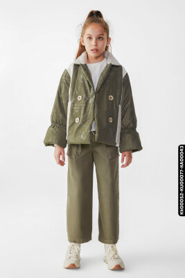 Kız Çocuk Büyük Yakalı Düğmeli Şişmeli Style Mont 8-14 Yaş 35352 Haki - 2