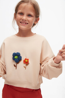 Kız Çocuk Örgü Çiçek Sweatshirt 4-8 Yaş 37506 - 2