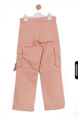 Yırtmaçlı Geniş Paçalı Kargo Cepli Kız Çocuk Pantolon 5-14 Yaş 2428 Pudra - 3