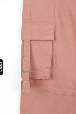 Yırtmaçlı Geniş Paçalı Kargo Cepli Kız Çocuk Pantolon 5-14 Yaş 2428 Pudra - 5