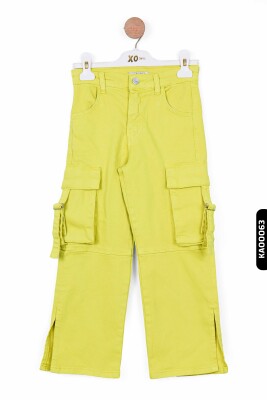 Yırtmaçlı Geniş Paçalı Kargo Cepli Kız Çocuk Pantolon 5-14 Yaş 2428 limonlu yeşil - 2