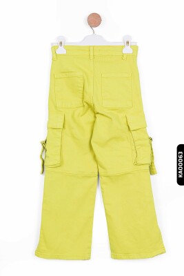 Yırtmaçlı Geniş Paçalı Kargo Cepli Kız Çocuk Pantolon 5-14 Yaş 2428 limonlu yeşil - 3