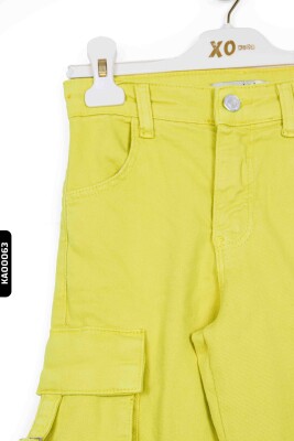 Yırtmaçlı Geniş Paçalı Kargo Cepli Kız Çocuk Pantolon 5-14 Yaş 2428 limonlu yeşil - 4