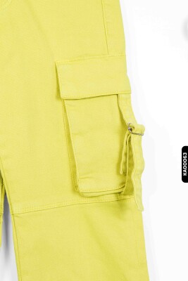 Yırtmaçlı Geniş Paçalı Kargo Cepli Kız Çocuk Pantolon 5-14 Yaş 2428 limonlu yeşil - 5