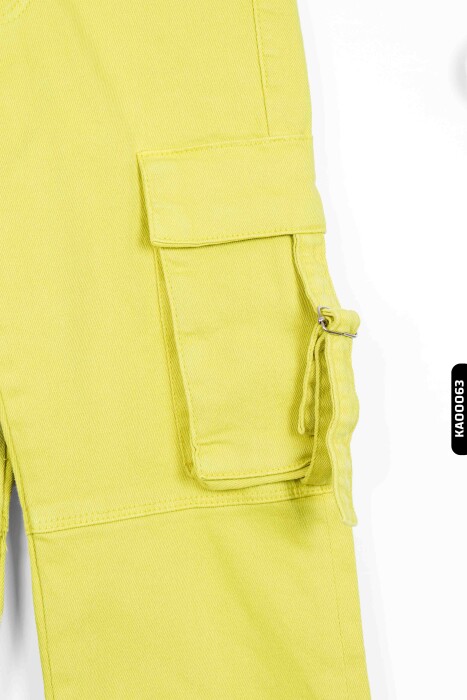Yırtmaçlı Geniş Paçalı Kargo Cepli Kız Çocuk Pantolon 5-14 Yaş 2428 limonlu yeşil - 5