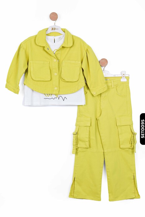 Yırtmaçlı Geniş Paçalı Kargo Cepli Kız Çocuk Pantolon 5-14 Yaş 2428 limonlu yeşil - 6
