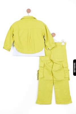 Yırtmaçlı Geniş Paçalı Kargo Cepli Kız Çocuk Pantolon 5-14 Yaş 2428 limonlu yeşil - 7