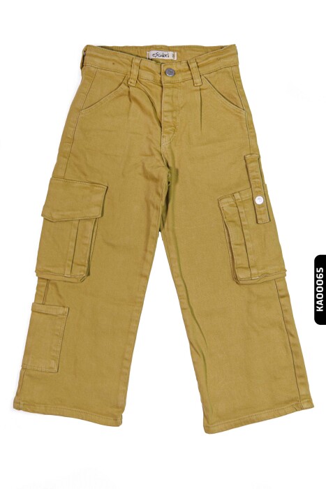 Kargo Cepli Kemerli Düz Paçalı Kız Çocuk Pantolon 5-14 Yaş 2413 Fıstık Yeşil - 2