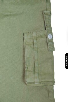 Kargo Cepli Kemerli Düz Paçalı Kız Çocuk Pantolon 5-14 Yaş 2413 Asker Yeşili * - 4