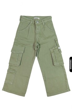 Kargo Cepli Kemerli Düz Paçalı Kız Çocuk Pantolon 5-14 Yaş 2413 Asker Yeşili * - 2