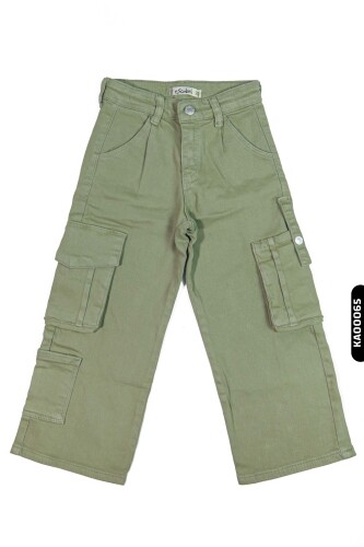Kargo Cepli Kemerli Düz Paçalı Kız Çocuk Pantolon 5-14 Yaş 2413 Asker Yeşili * - 2