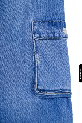 Geniş Paçalı Kargo Cepli Yüksek Belli Kız Çocuk Pantolon 5-14 Yaş 2452 Mavi - 6