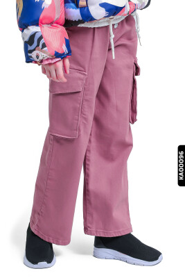 Kargo Cepli Düğmeli Düz Paçalı Kız Çocuk Pantolon 5-14 Yaş 23022 Gül Kurusu - ESCABEL