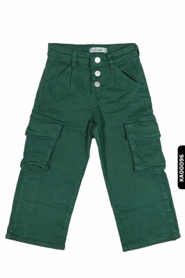 Kargo Cepli Düğmeli Düz Paçalı Kız Çocuk Pantolon 5-14 Yaş 23022 Petrol - 2