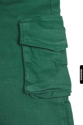 Kargo Cepli Düğmeli Düz Paçalı Kız Çocuk Pantolon 5-14 Yaş 23022 Petrol - 4