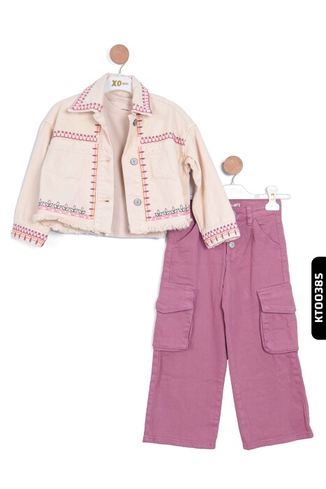 Kargo Cepli Düğmeli Düz Paçalı Kız Çocuk Pantolon 5-14 Yaş 23022 Gül Kurusu - 6