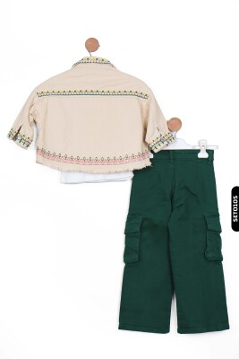 Kargo Cepli Düğmeli Düz Paçalı Kız Çocuk Pantolon 5-14 Yaş 23022 Petrol - 7