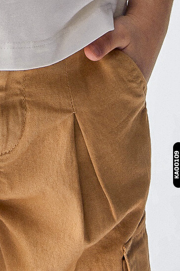 Yüksek Belli Kargo Cepli Lastik Paçalı Kız Çocuk Pantolon 4-8 Yaş 56704 Camel - 2