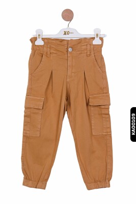 Yüksek Belli Kargo Cepli Lastik Paçalı Kız Çocuk Pantolon 4-8 Yaş 56704 Camel - 3