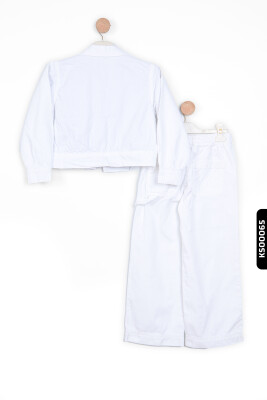 Fermuarlı Çift Kargo Cepli Düz Renk Kız Çocuk Pantolon 8-14 Yaş 56706 Beyaz - 5