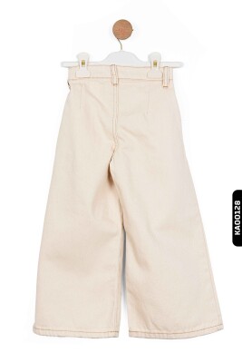 Geniş Paçalı Kemerli Çift Cepli Kız Çocuk Pantolon 4-8 Yaş 56715 Krem - 4