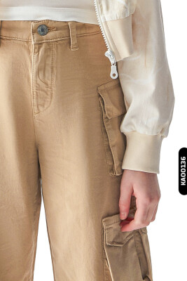 Kargo Cepli Geniş Paçalı Kız Çocuk Pantolon 8-14 Yaş 56714 Camel - 2