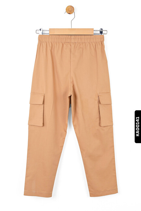 Lastikl Kuşaklı Belli Kargo Cepli Geniş Paçalı Kız Çocuk Pantolon 8-14 Yaş 56329 Camel - 4