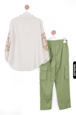 Lastikl Kuşaklı Belli Kargo Cepli Geniş Paçalı Kız Çocuk Pantolon 8-14 Yaş 56329 Haki - 4