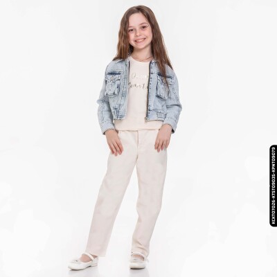 Kız Beli Büzgülü Pantolon 4-8 Yaş 54713 Kpnt09079 Krem - 9