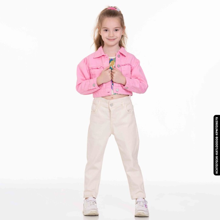 Kız Beli Büzgülü Pantolon 4-8 Yaş 54713 Kpnt09079 Krem - 1