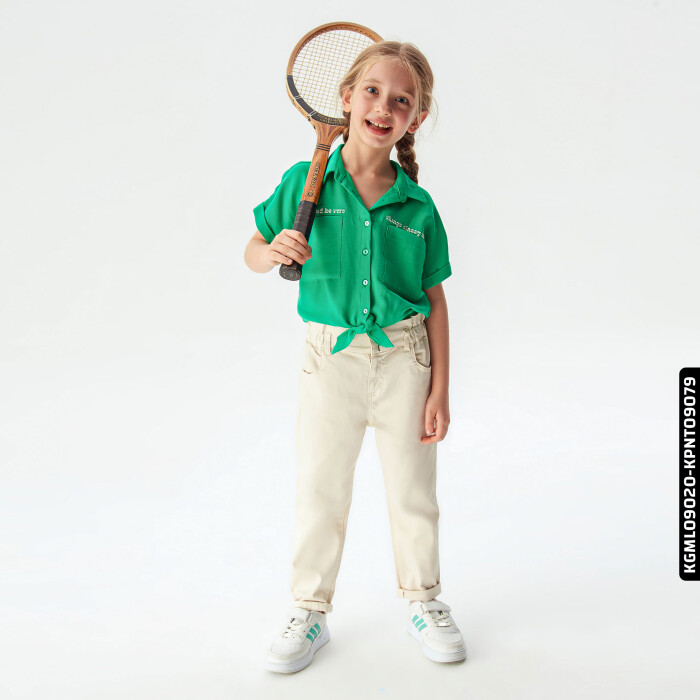 Kız Beli Büzgülü Pantolon 4-8 Yaş 54713 Kpnt09079 Krem - 5