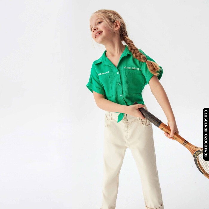 Kız Beli Büzgülü Pantolon 4-8 Yaş 54713 Kpnt09079 Krem - 6