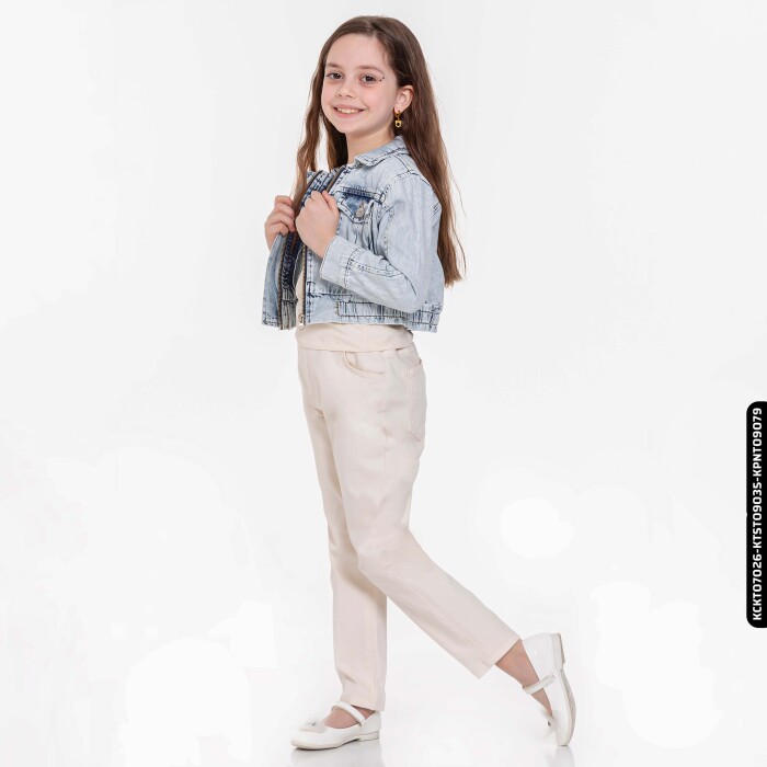 Kız Beli Büzgülü Pantolon 4-8 Yaş 54713 Kpnt09079 Krem - 10